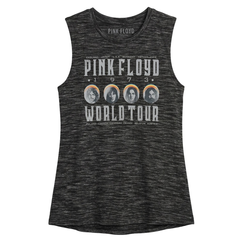 Pink Floyd Muscle Tank Top Womens Medium Charcoal 1973 World‎ Tour Graphic Tee